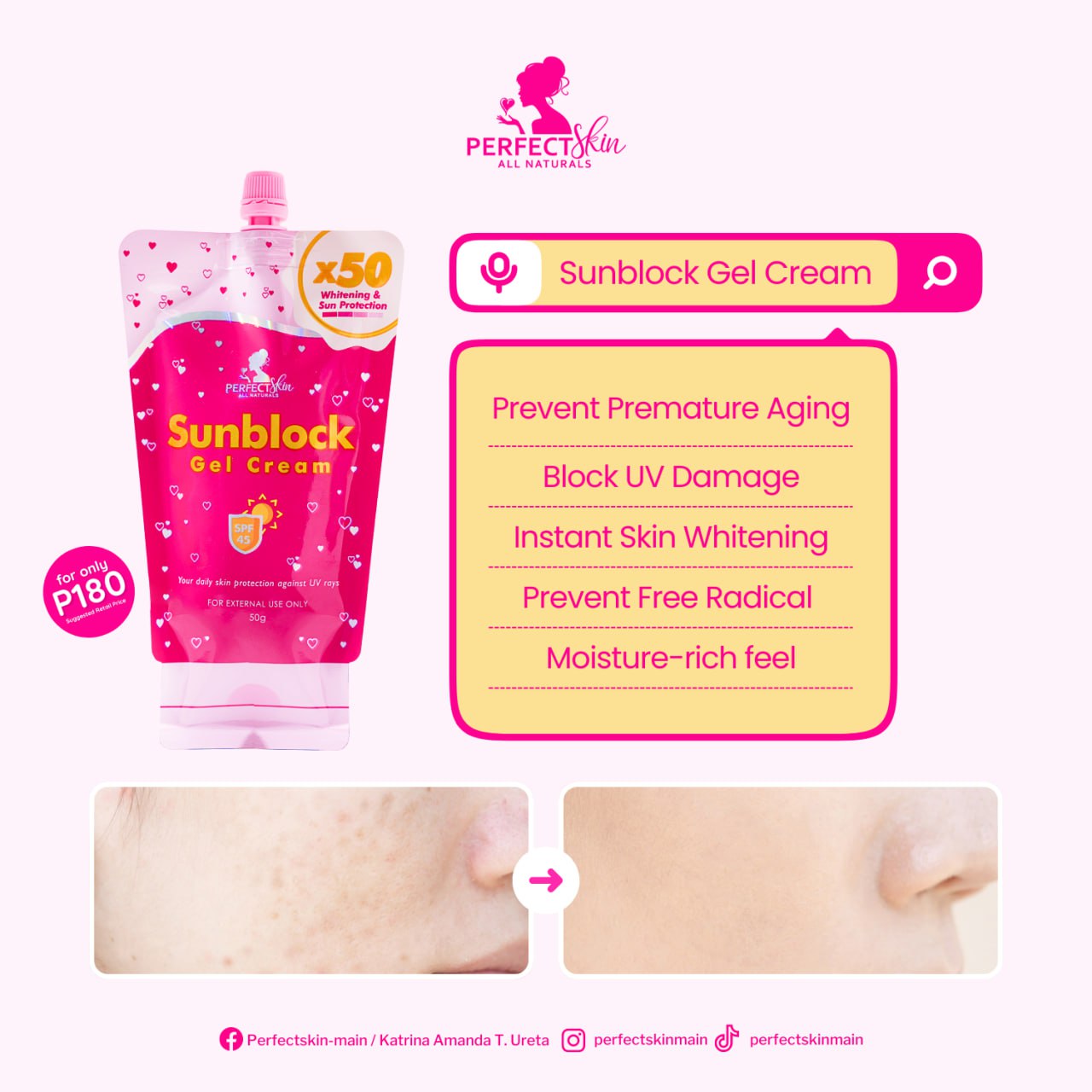 PERFECT SKIN SUNBLOCK GEL CREAM 50ml SPF 45