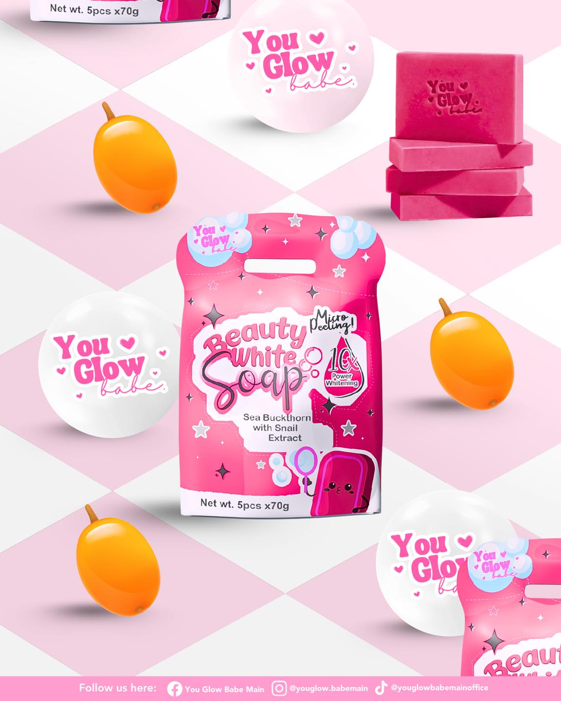 You Glow Babe Beauty White Soap ( 5 X 70g ) - 1 PACK | Sea Buckthorn Snail Extract & Niacinamide