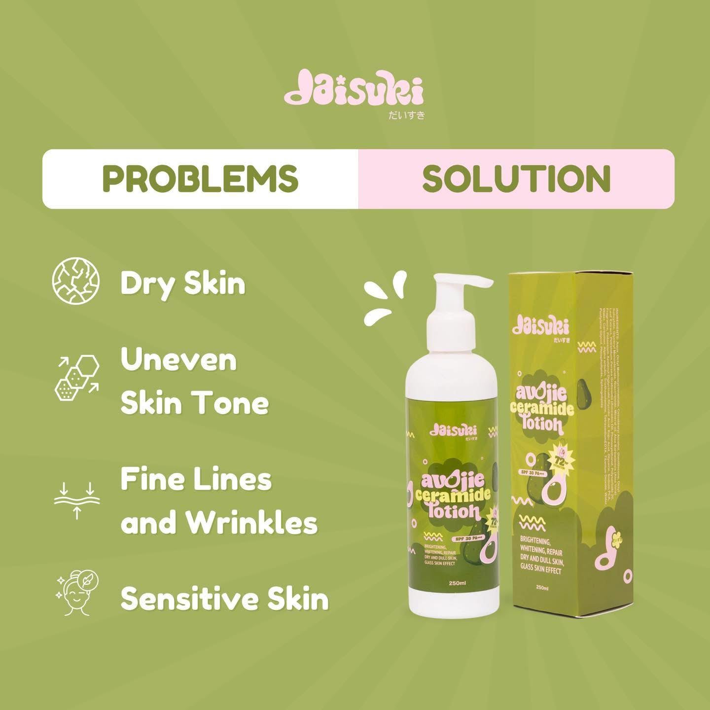 DAISUKI SKIN Avojie & Ceramide Lotion with SPF 30 Niacinamide, Aloe Vera, & Kojic Dipalmitate 250ml