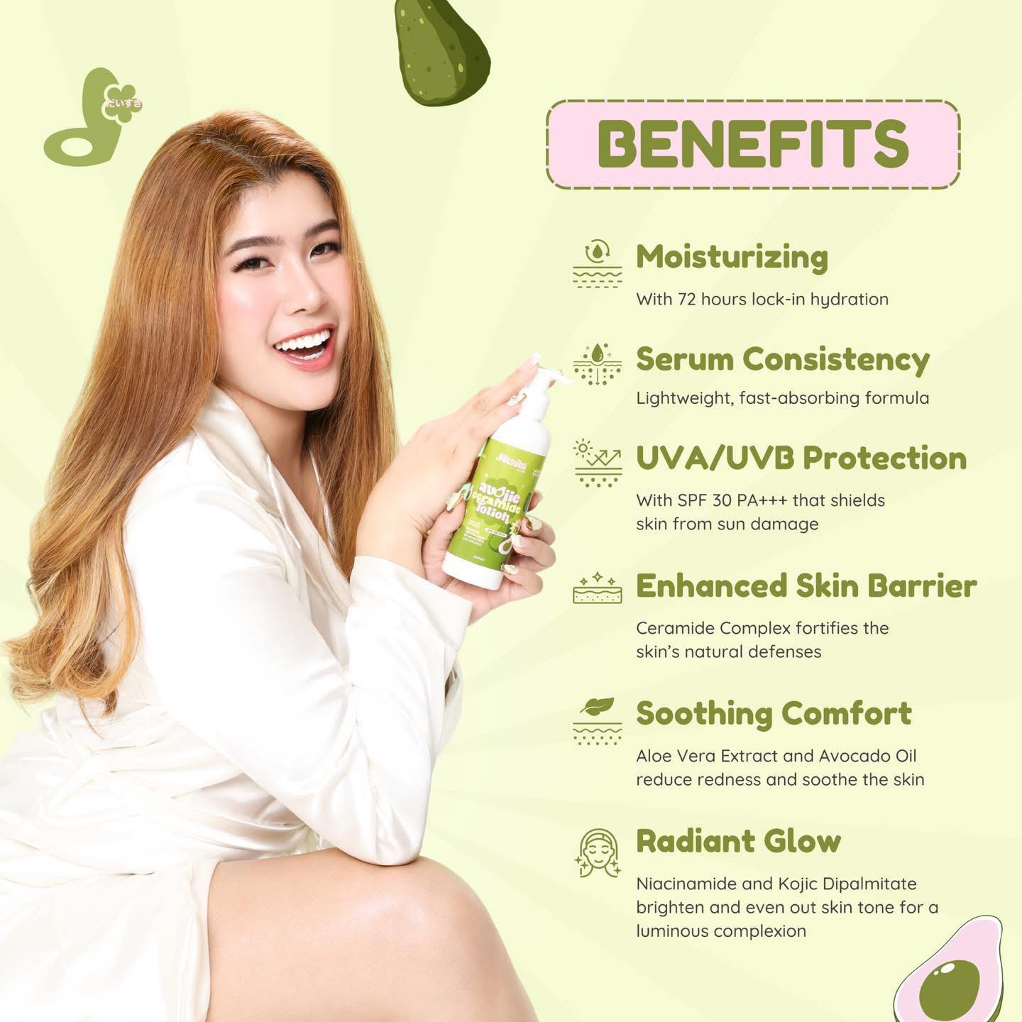 DAISUKI SKIN Avojie & Ceramide Lotion with SPF 30 Niacinamide, Aloe Vera, & Kojic Dipalmitate 250ml