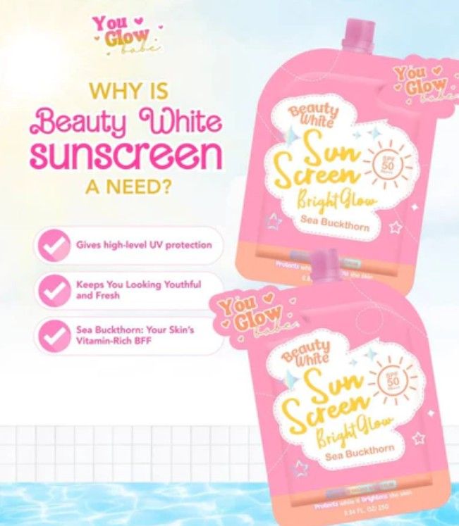 YOU GLOW BABE BEAUTY WHITE SUNSCREEN BRIGHT GLOW SPF50 SEA BUCKTHORN TWIN PACK 2x25g