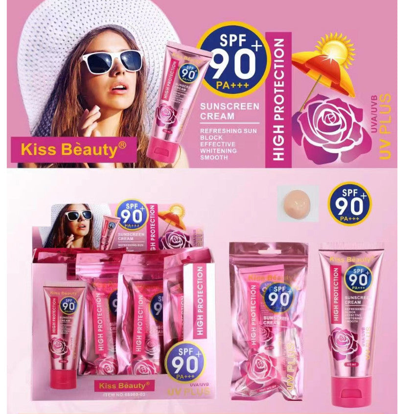 kiss beauty Skin Care Facial Sunscreen Cream SPF 90+ Sunblock Lotion 60ml | Shopee Philippines
