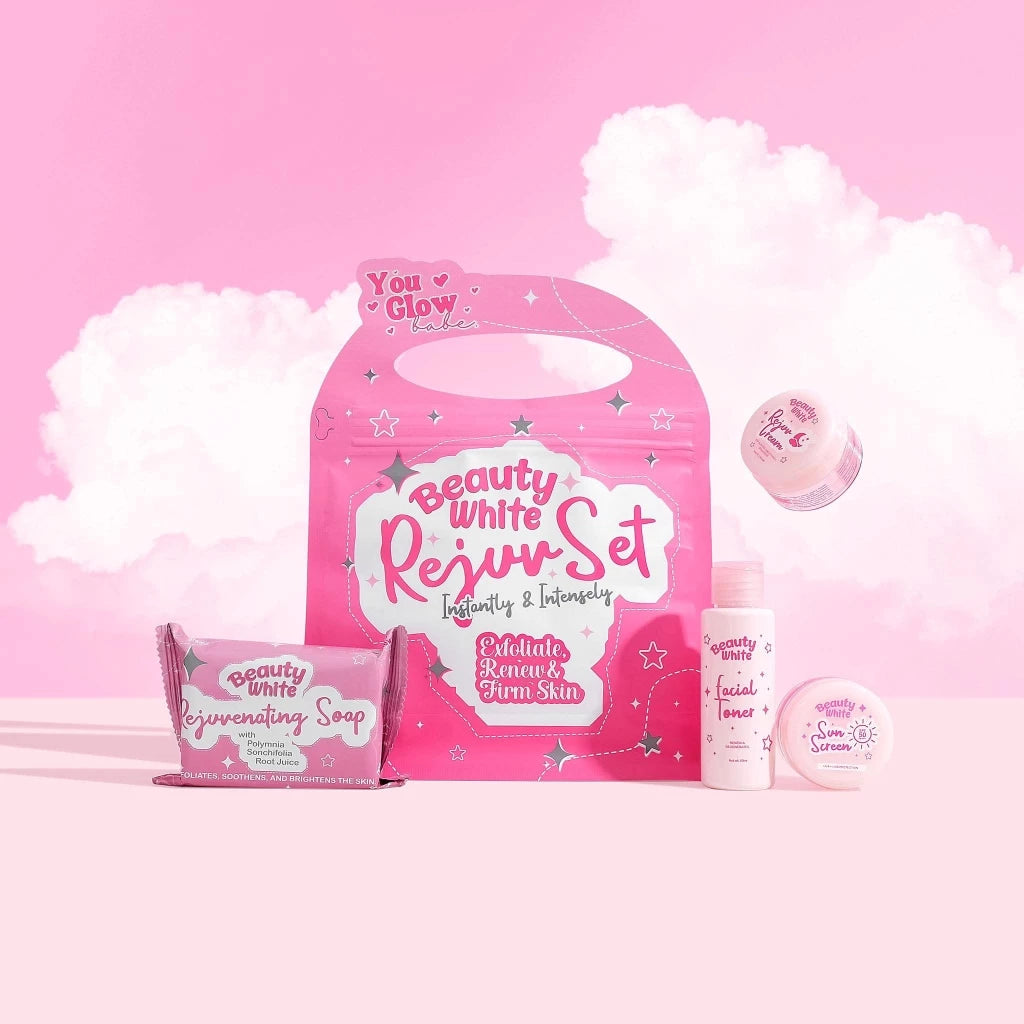 YOU GLOW BABE Beauty White Rejuvenating Set Exfoliate Renew Skin Face Toner Soap Cream Sunscreen