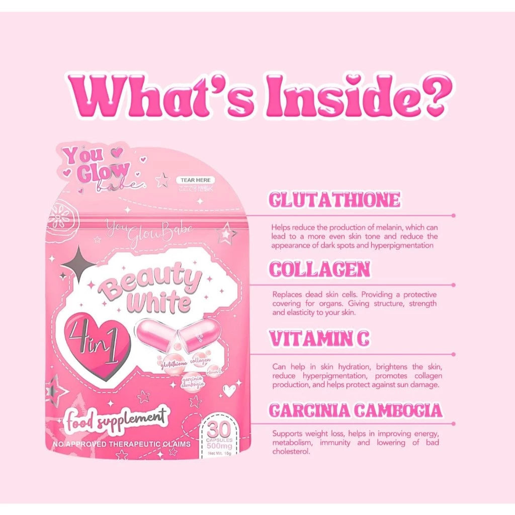 Beauty White Capsule DUO BUNDLE by You Glow Babe Glutathione Collagen Beauty Supplements