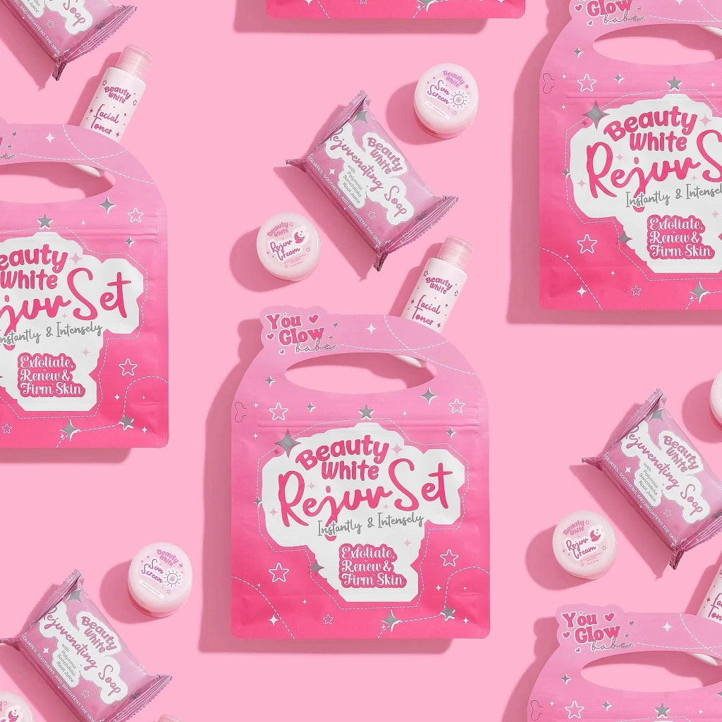YOU GLOW BABE Beauty White Rejuvenating Set Exfoliate Renew Skin Face Toner Soap Cream Sunscreen