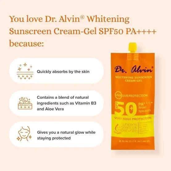 DR. ALVIN WHITENING SUNSCREEN CREAM GEL SPF 50 PA++++ 10ml