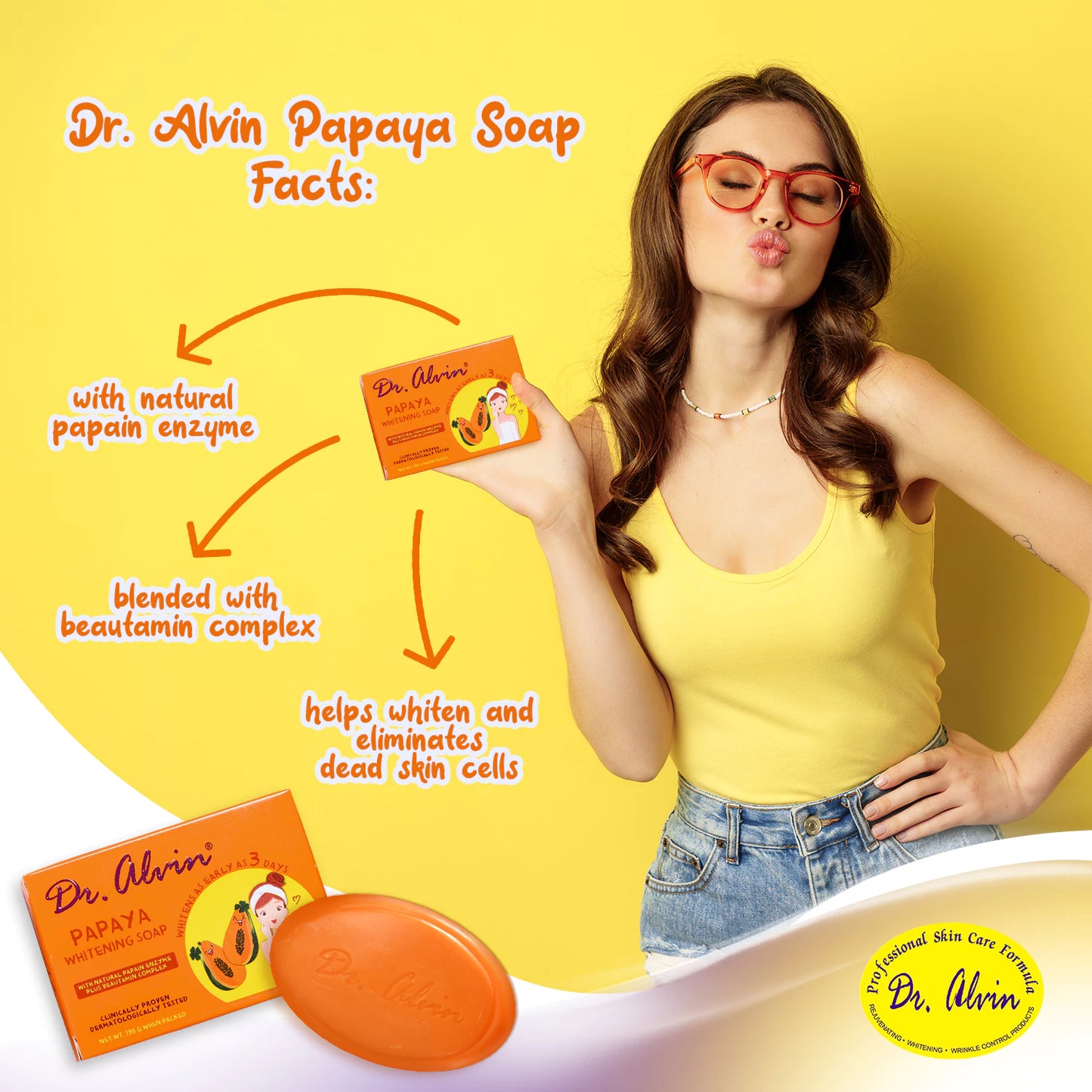 Dr. Alvin ®'s Papaya Whitening Soap (darker skin may take longer days to whiten skin)