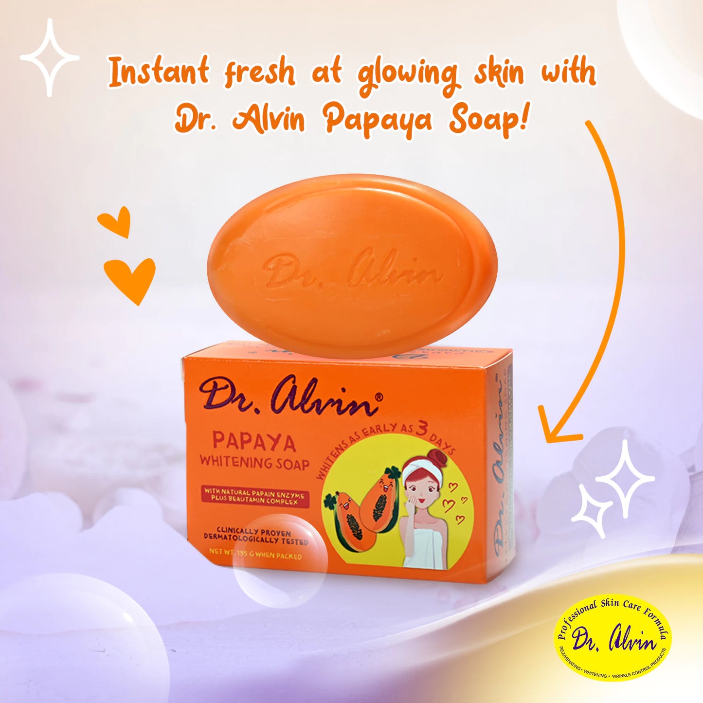 Dr. Alvin ®'s Papaya Whitening Soap (darker skin may take longer days to whiten skin)