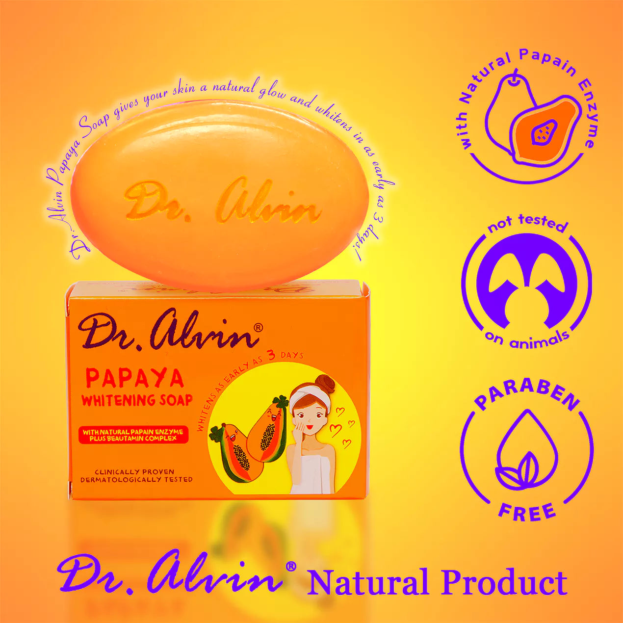 Dr. Alvin ®'s Papaya Whitening Soap (darker skin may take longer days to whiten skin)