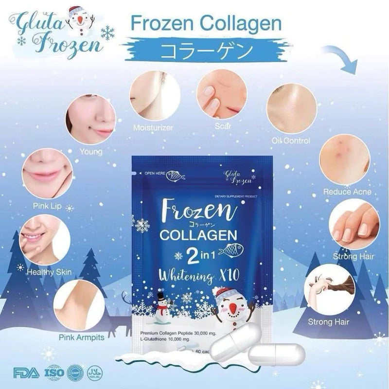 FROZEN COLLAGEN 2 IN 1 WHITENING X10 100% ORIGINAL FROM THAILAND (60 CAP0SULES)