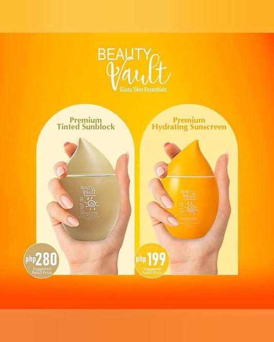 BEAUTY VAULT PREMIUM HYDRATING SUNSCREEN 50g SPF50 | PREMIUM TINTED SUNBLOCK 50g SPF 50